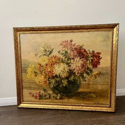 Framed Vintage Floral  - Colorful Chrysanthemums
