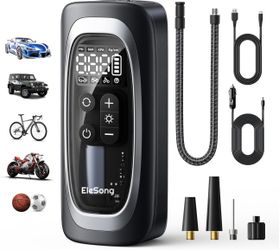 150PSI portable tire inflation pump with digital pressure gauge and LED light