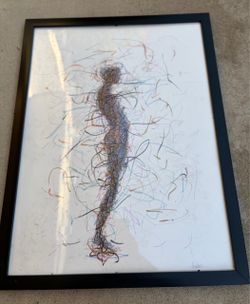 Signed Original Abstract Figure Mixed Media Drawing Expressionist Framed 18x25