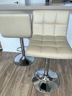 Cream Faux Leather Adjustable Bar Stools – Set of 2