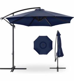 10FT Patio Offset Umbrella - Cantilever Hanging Outdoor Umbrellas w/UV Protection & 8 Ribs