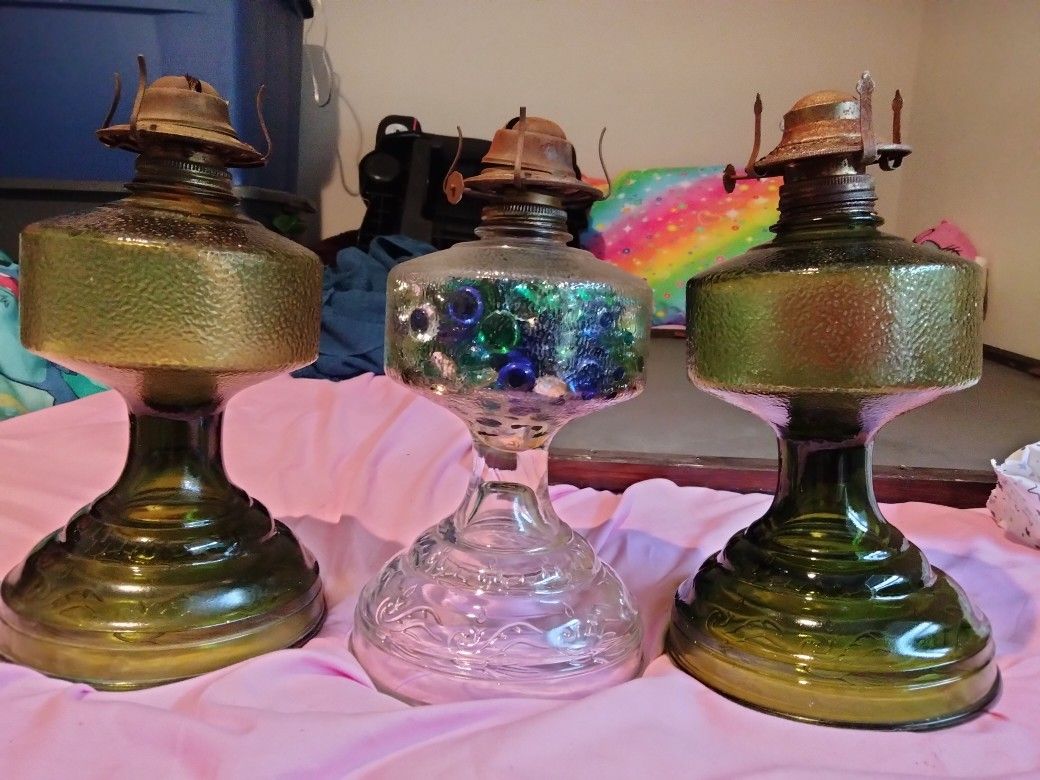 3 Antique Kerosene Lamps No Tops