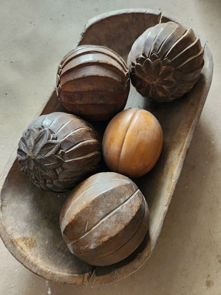 Primitive Wooden Bowl w/carved Balls