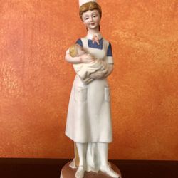 Vintage Lefton Nurse Figurine Holding Baby  Porcelain Hand Painted 8” Ceramic 