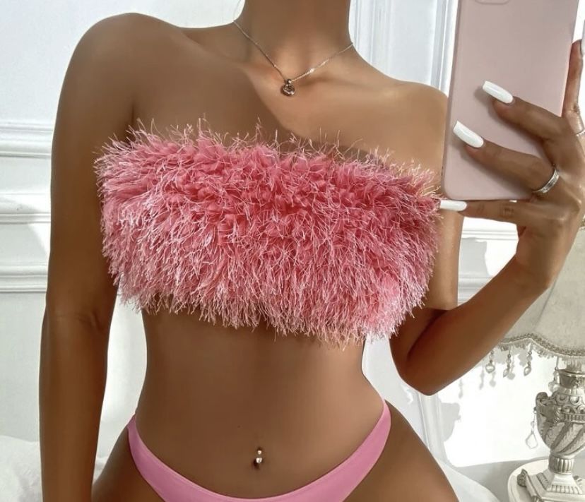 Fuzzy bikini bandeau Top Only. S