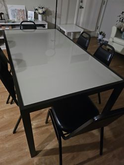 Black Dining Table with Glass Top and 6 Chairs