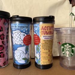New VS Pink Cheetah Small Coffee Travel Tumbler 12oz Starbucks Kids Self Decorate Hot Drink 8oz Holiday Cold Cup Color Changing Straw Tall $10 Each