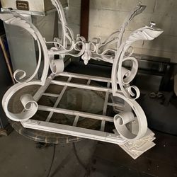 All Metal And Tile Table With Center Glass