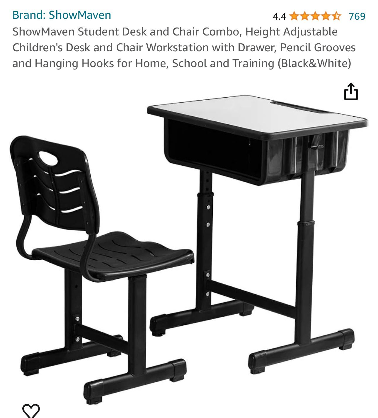 Student Desk and Chair Combo ( Black With Oak Table )