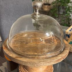 Wood Cake Stand With Glass Lid 