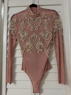 Pink Pearl & Rhinestone Embellished Bodysuit