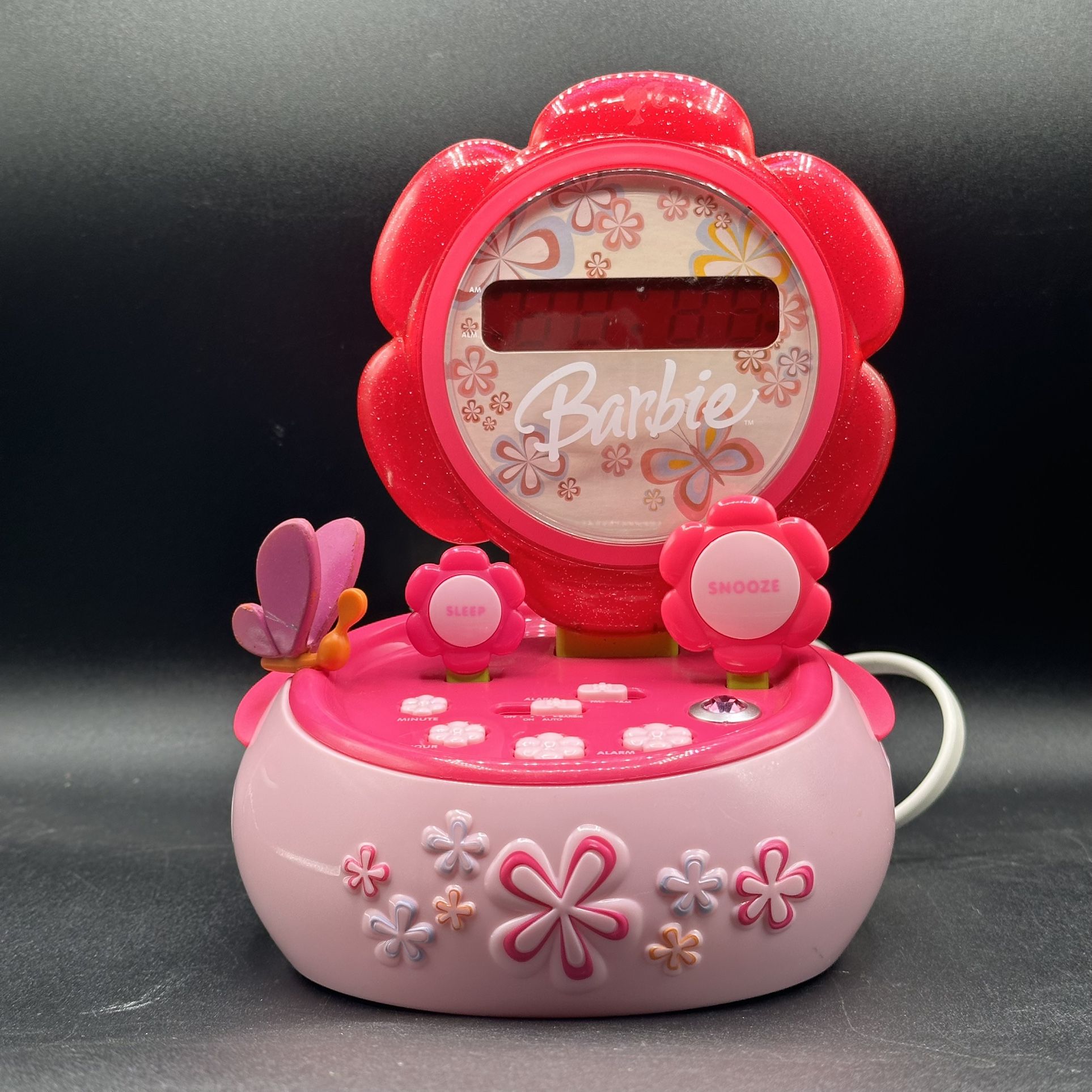 Y2K BARBIE TALKING ALARM CLOCK BAR800 AM/FM RADIO PINK DIGITAL HOUR GARDEN
