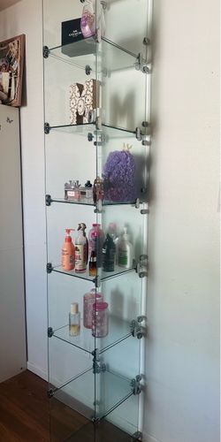 Tall Glass Display Cabinet with Metal Hardware