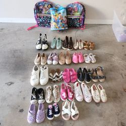 Girl Shoes , Backpacks , And Bag Of Legos 