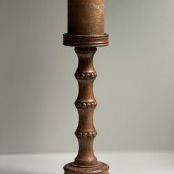 Vintage Hand Turned Wooden 11.5” Candle Holder with Beautiful Wood Grains