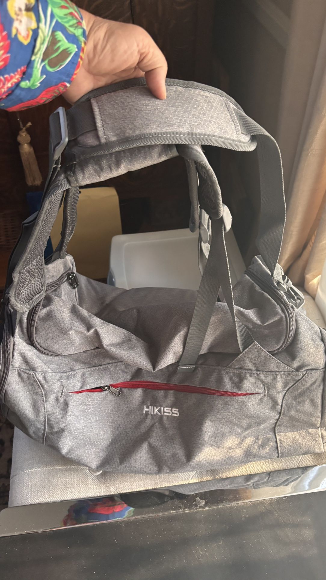 NEW HIKISS duffle bag gray and black double handles and long strap