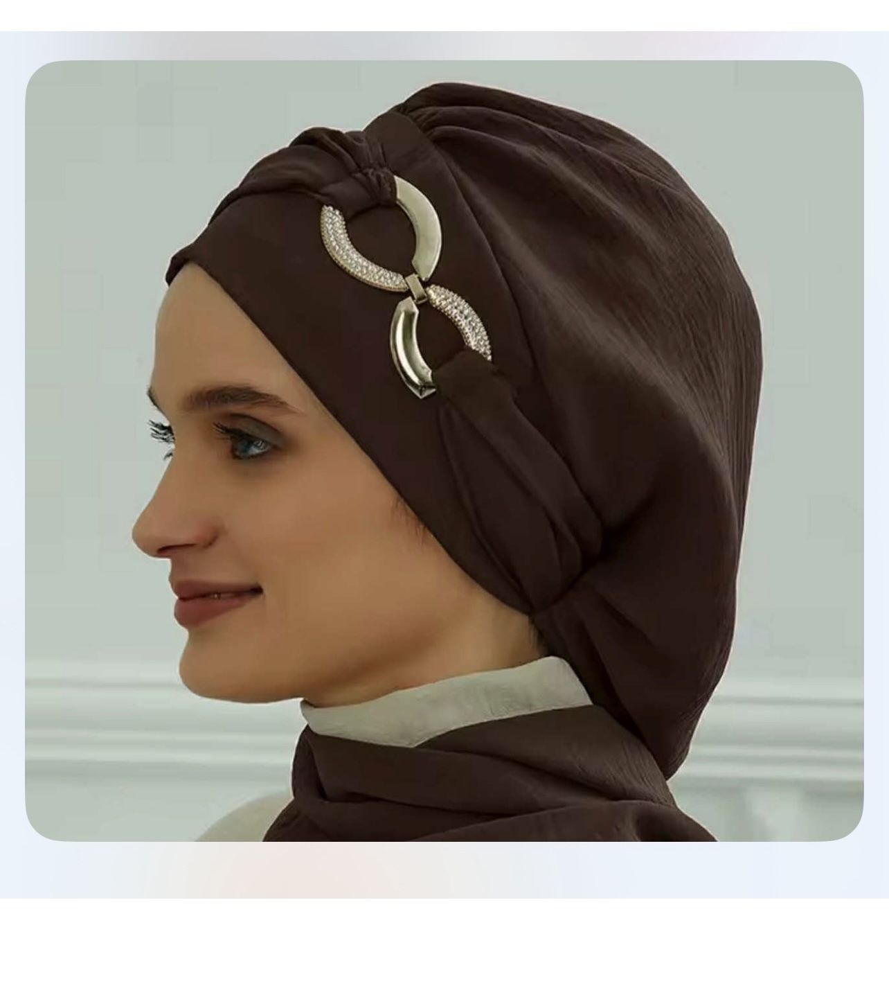 Elegant Brown Headscarf with Silver Accents
