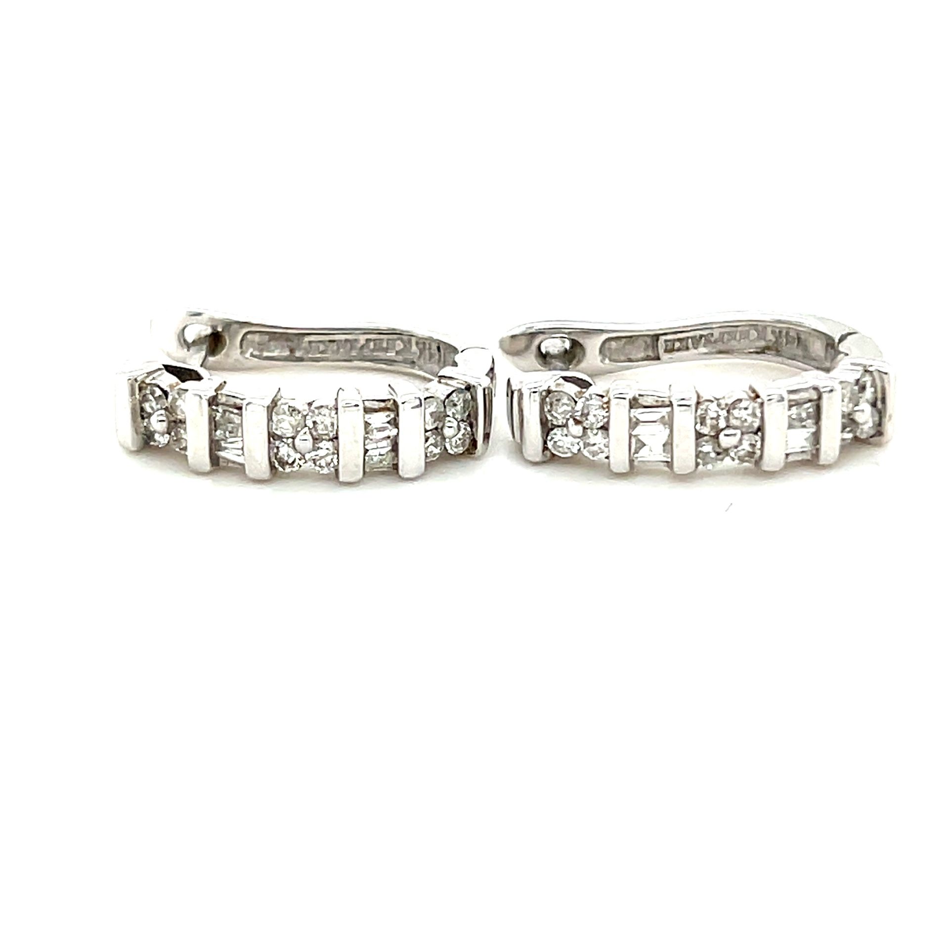 Gorgeous 14K Gold Round/Baguette Diamonds Keepsake Earrings