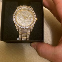 Digital Diamond Gold Watch
