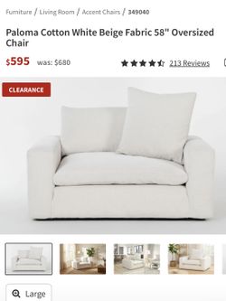 Living Spaces Paloma 58” Cotton Oversized Modern Cream Accent Chair / Chair-and-a-Half