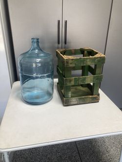 Vintage 5-Gallon Glass Bottle With Wooden Crate