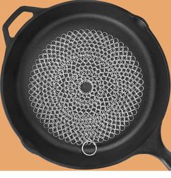Cast Iron Cleaner, 4"x4" 316L Stainless Steel Chainmail Scrubber,Cleaner Scrubber for Griddle Skillet Dutch Oven Wok Stainless Steel Pot Cast Iron Pan