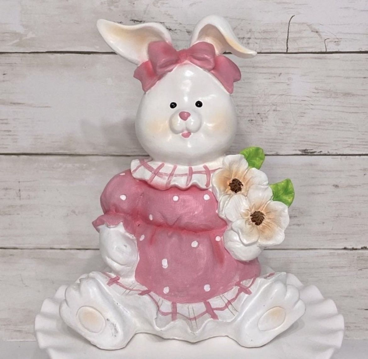 Vintage 1990’s 9” Pretty Bunny Doll Resin Statuette