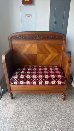 Belgium solid wood antique bench with cushion seat