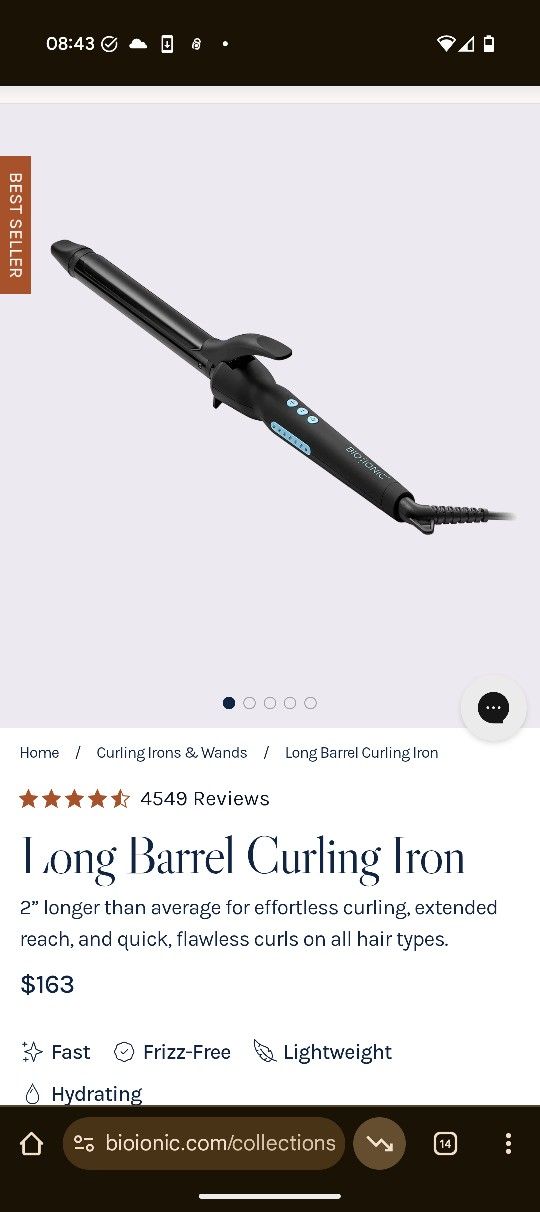 Bio Ionic Long Barrel Curling Iron, 1 Inch