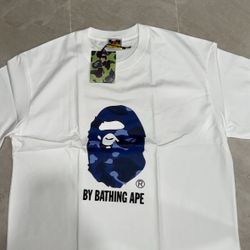Dark Blue on White Bathing Ape BAPE Tee