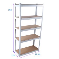 5 Tier Laminated White Metal Shelving Unit Adjustable Garage Storage Utility Rack Heavy Duty Shelves Organization Multipurpose Shelf Warehouse Basemen