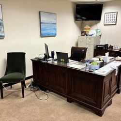 Four segment extra large L shaped administrator desk with electronic control center panel