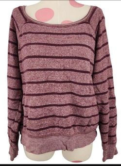 Women's Nollie Striped Dark Red Pull Over Sweatshirt Large Soft Cozy Sweater Top Shirt L  large