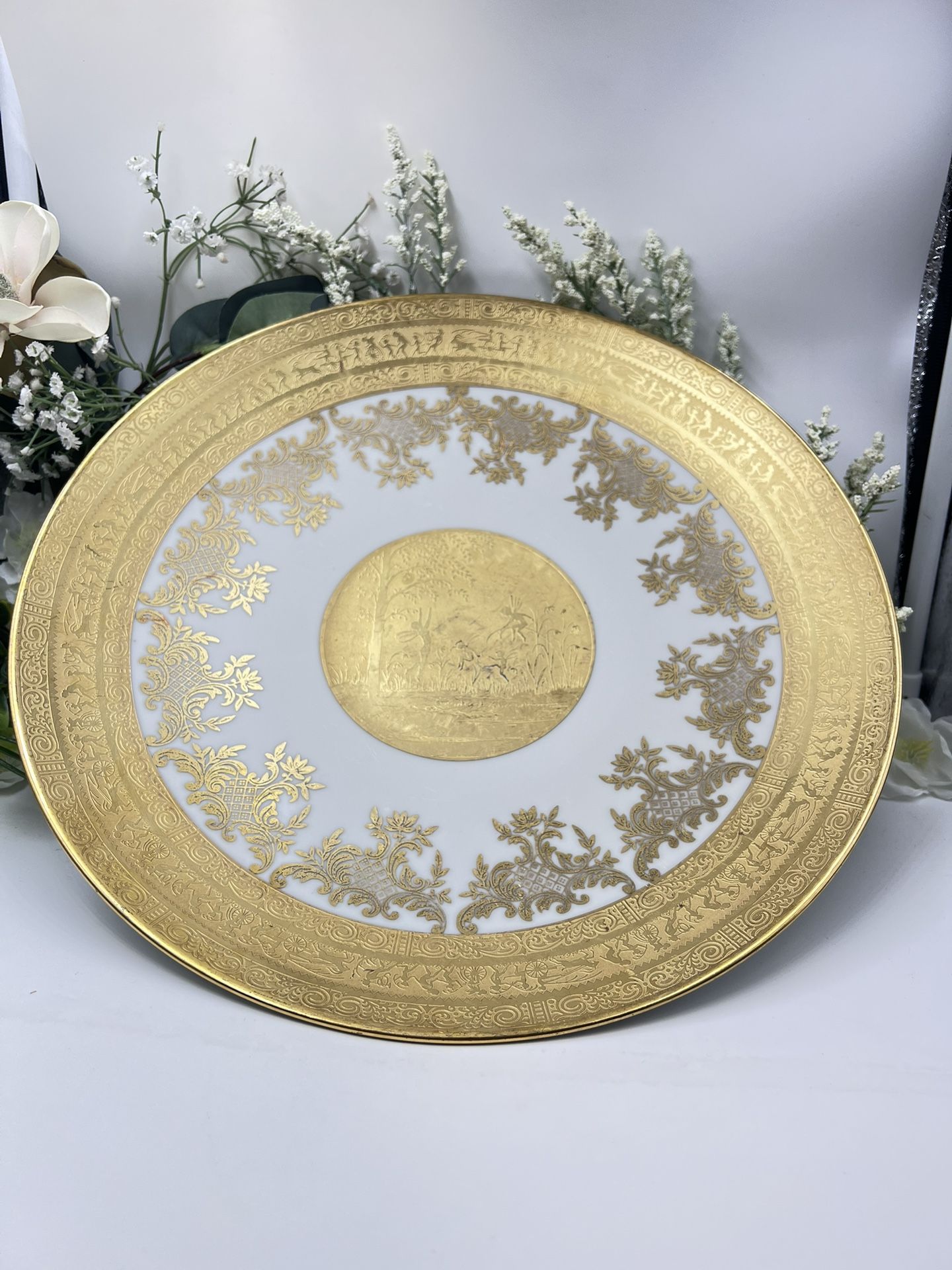 Vintage Baroque Centerpiece Bowl Roseport Bavaria Porcelain – Heavy Gold Gilded 13” x 3”