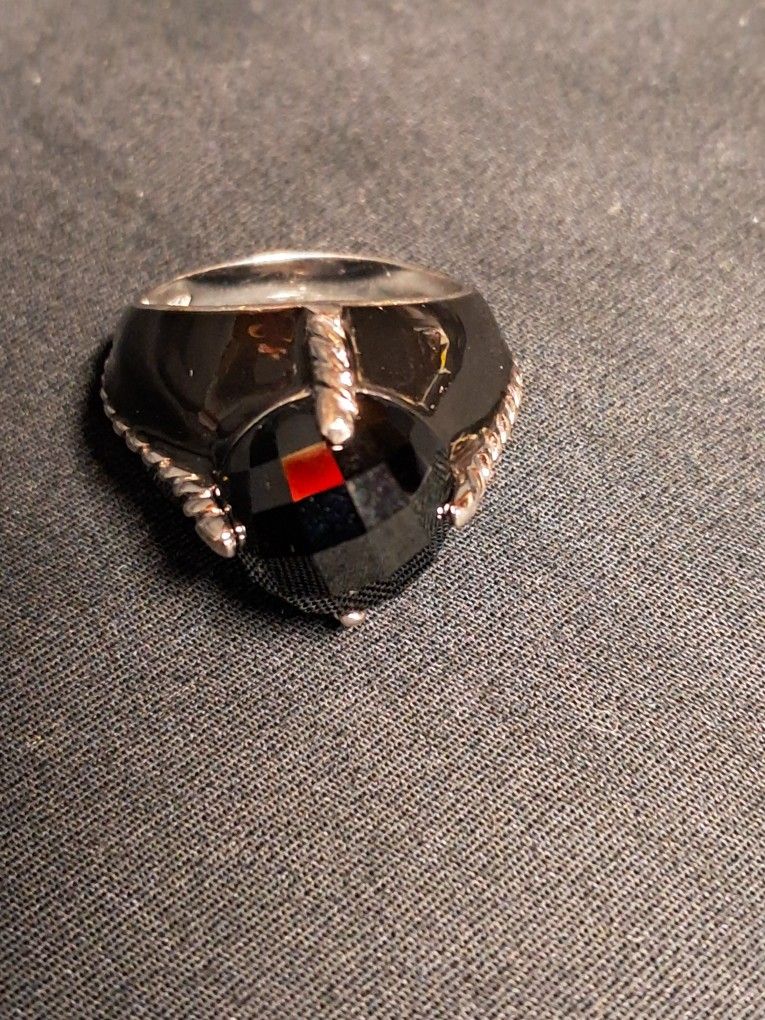 Sterling Silver Black Stone Men's Ring