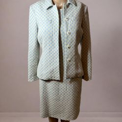 Brooks Brothers Light Blue/Ivory Jacquard Dress/Jacket 2 Piece Set Size 6