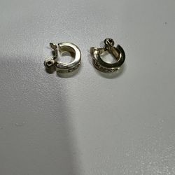 Monet Gold Tone Clear Crystal Clip-On Huggie Hoop Earrings & box