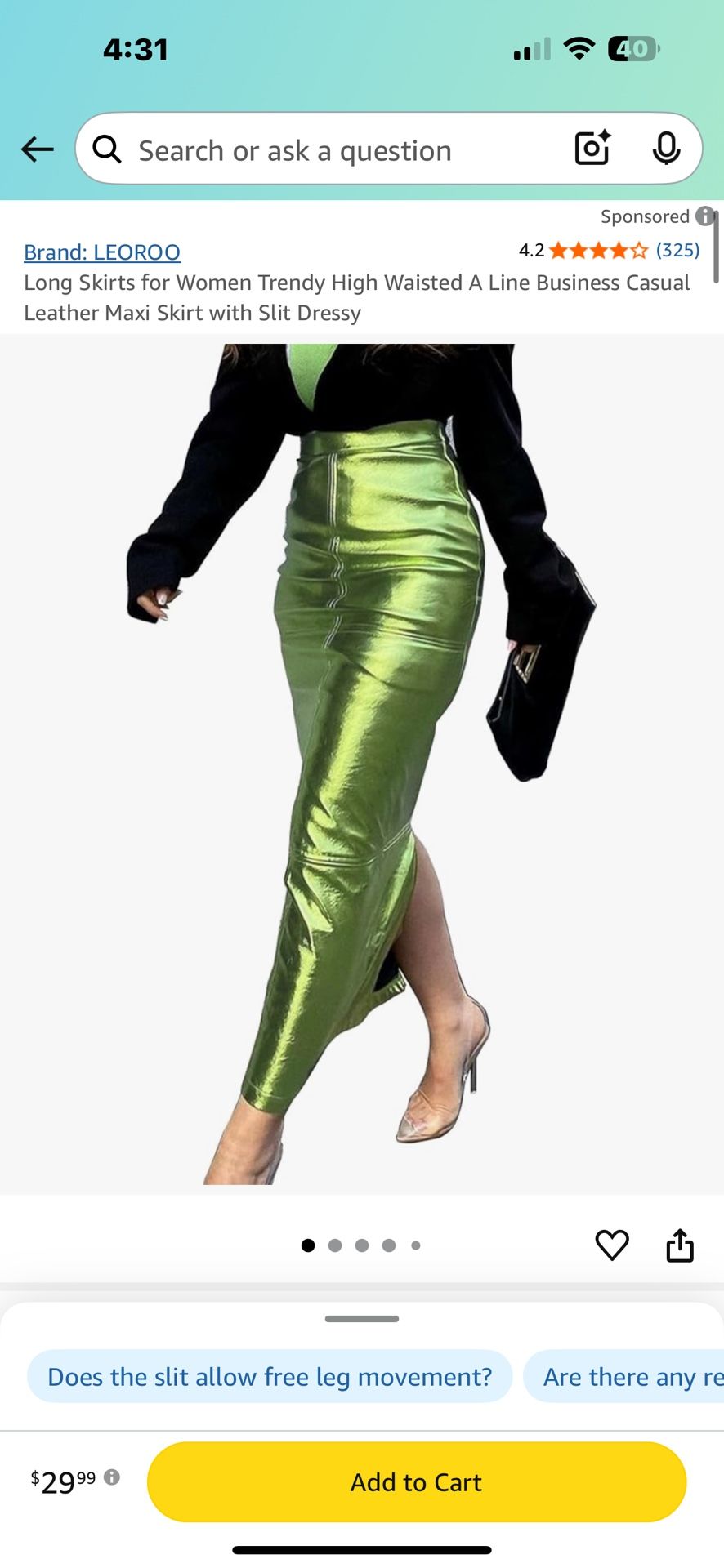 LEOROO Long Skirts for Women Trendy High Waisted A Line Business Casual Leather Maxi Skirt with Slit Size XL