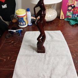 Wooden Statue Of Woman In Hat(Says St.Lucia)