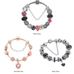 GENUINE MURANO STYLE GLASS & STAINLESS STEEL CHARM BRACELET 8" + 2" EXTENDER 