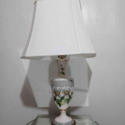 VINTAGE SIGNED - HANDPAINTED PORCELAIN SHADE TABLE LAMP 28"