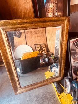 Large Wall Mirror with Brown Wood Frame