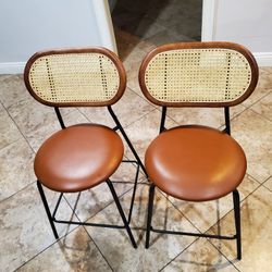 Faux Leather Rattan Counter Stool