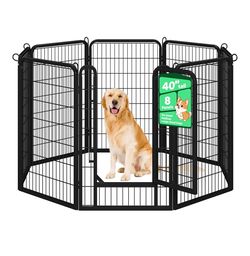 Dog Playpen, 40 Inch 8 Panels Heavy Duty Metal Pet Fence for Indoor Puppy Exercise Pen for RV Camping/Yard/Garden, Black