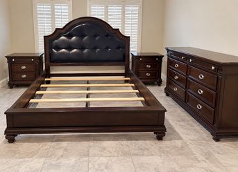 4-Piece King Bedroom Set – Real Wood – Bed, Dresser & 2 Nightstands