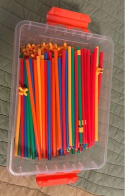 Kids straw building tower Colorful Craft Set with Storage Case