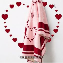 Victoria's Secret 2026 Valentines Pink Blanket with Red Hearts 50x60 Sherpa