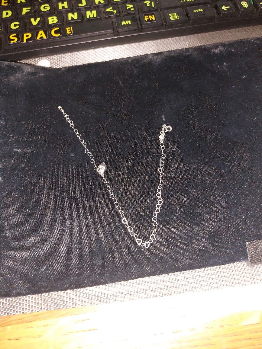 Sterling Silver Italian Heart Chain With Dangle Puff Heart Anklet 9"