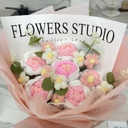 💗 Romantic Pink Gradient Rose Bouquet – Sweet & Elegant Gift 💗 Handmade Crocheted Everlasting 💗