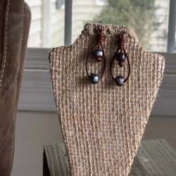 Freshwater Pearl & Leather Earrings